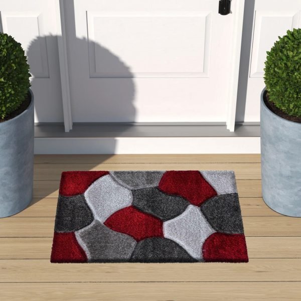 RedGrey-1.jpg Pona geometric shaggy rug in Red Grey