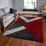 Nova geometric shaggy rug in Red Grey