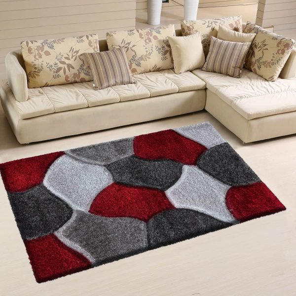 RedGrey-2.jpg Pona geometric shaggy rug in Red Grey