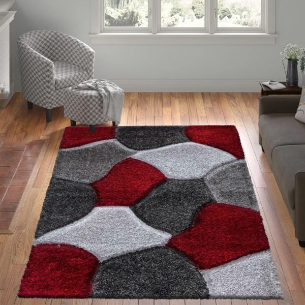 RedGrey-4.jpg Pona geometric shaggy rug in Red Grey
