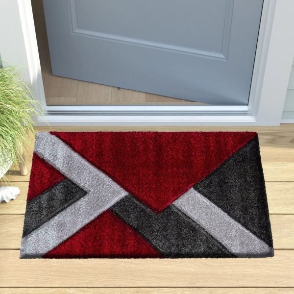Nova geometric shaggy rug in Red Grey