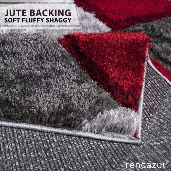 Pona geometric shaggy rug – high pile, natural jute backing – photo 3
