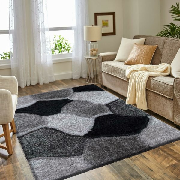 SilverGrey-2.jpg Pona geometric shaggy rug in Silver Grey