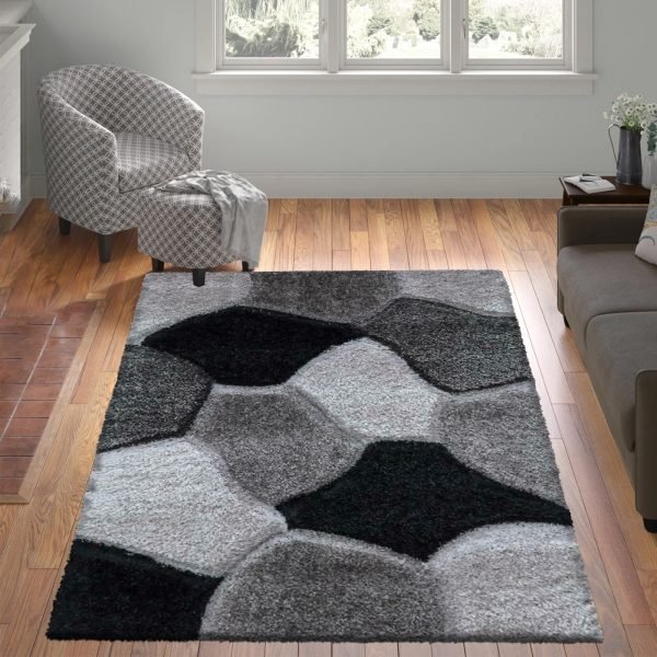 SilverGrey-3.jpg Pona geometric shaggy rug in Silver Grey