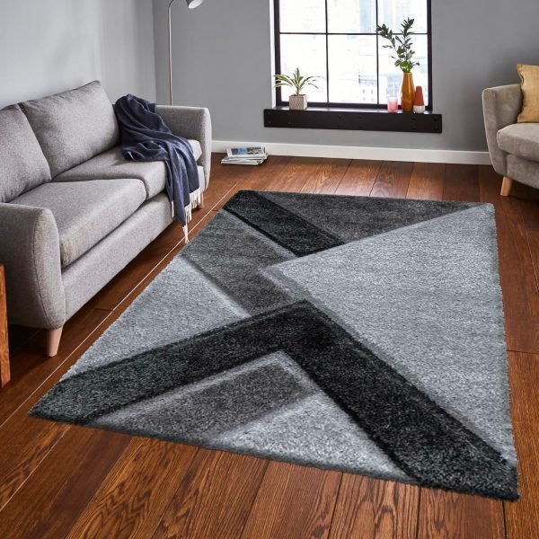 SilverGrey-9.jpg Nova geometric shaggy rug in Silver Grey