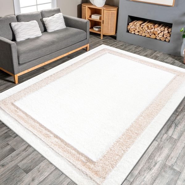 White-6.jpg Trani bordered shaggy rug in White