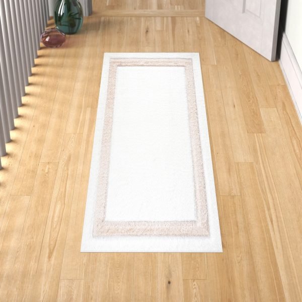 Trani bordered shaggy rug in White