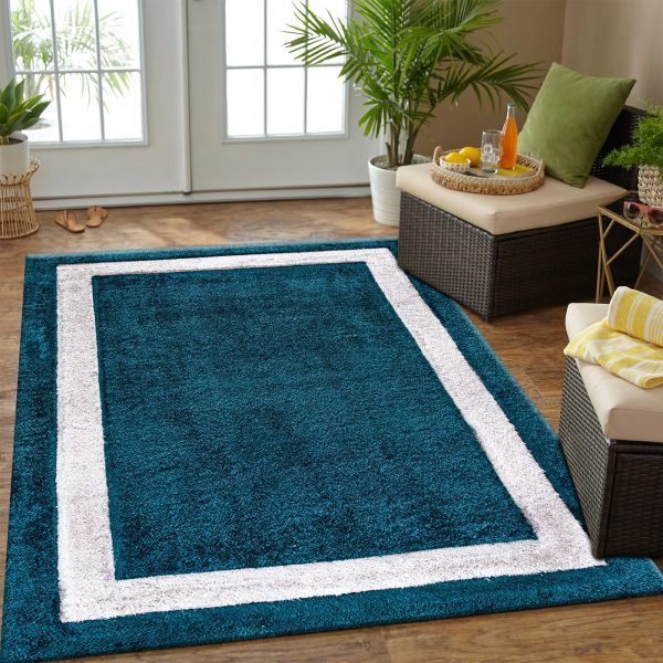 Zamarut-6.jpg Trani bordered shaggy rug in Emerald