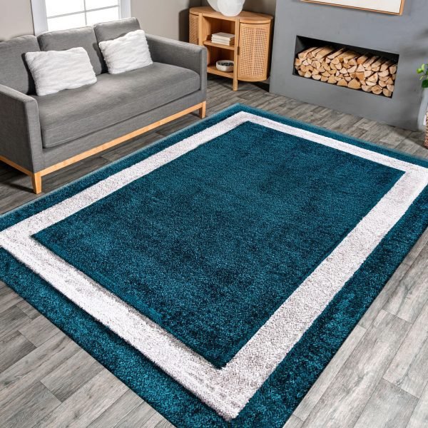 Zamarut-7.jpg Trani bordered shaggy rug in Emerald