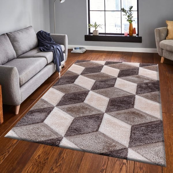 Qurto geometric shaggy rug – high pile, natural jute backing