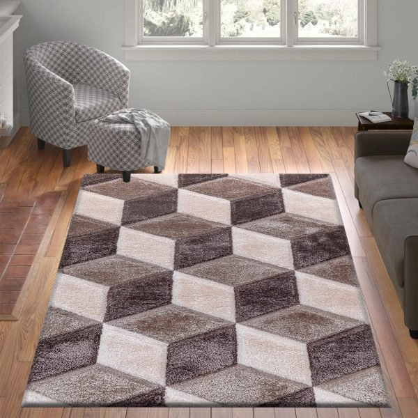 Qurto geometric shaggy rug in Beige
