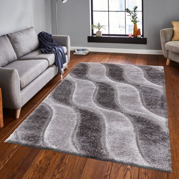 Grey-11.jpg Viva geometric shaggy rug in Grey