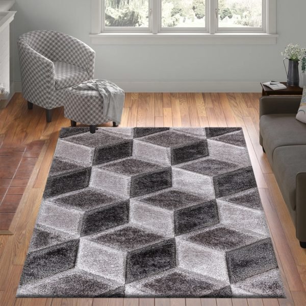 Grey-21.jpg Qurto geometric shaggy rug in Grey