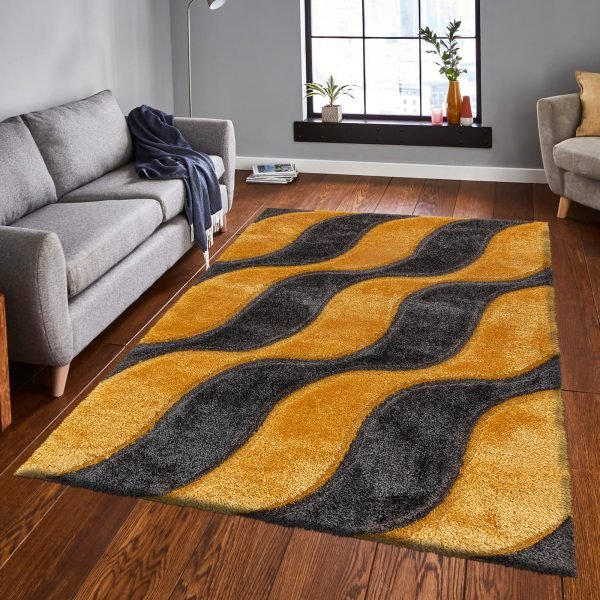 Ochre-10.jpg Viva geometric shaggy rug in Ochre