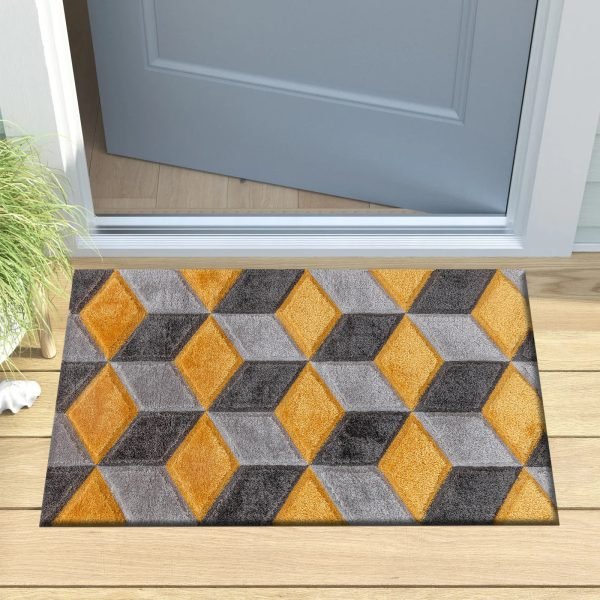 Ochre-16.jpg Qurto geometric shaggy rug in Ochre