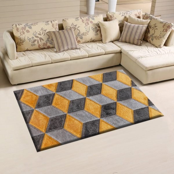 Ochre-17.jpg Qurto geometric shaggy rug in Ochre