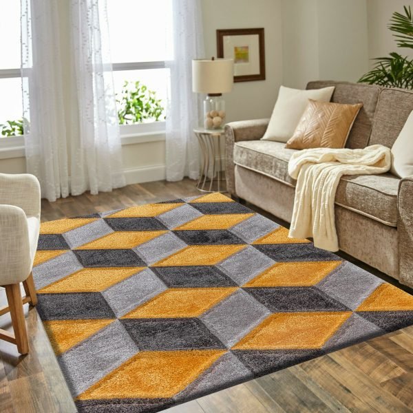 Ochre-18.jpg Qurto geometric shaggy rug in Ochre