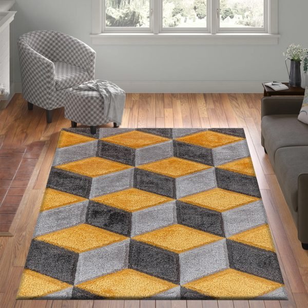 Qurto geometric shaggy rug in Ochre