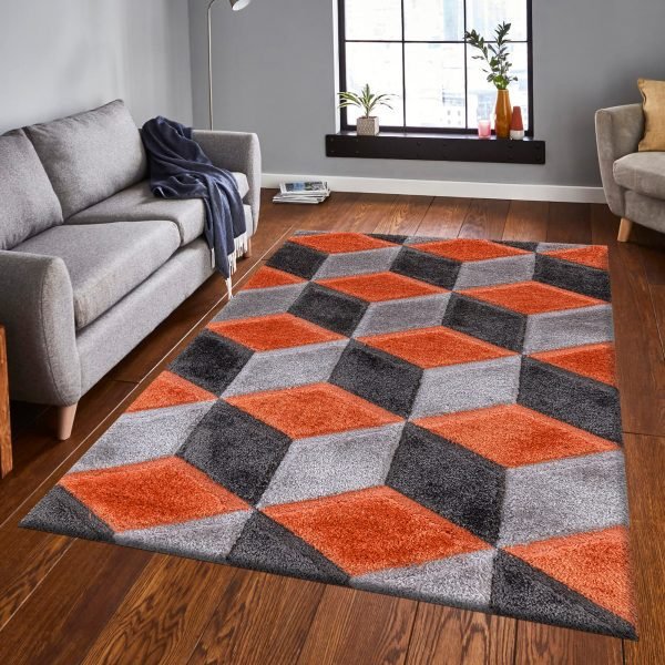 Orange-19.jpg Qurto geometric shaggy rug in Orange