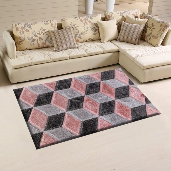 Qurto geometric shaggy rug in Pink