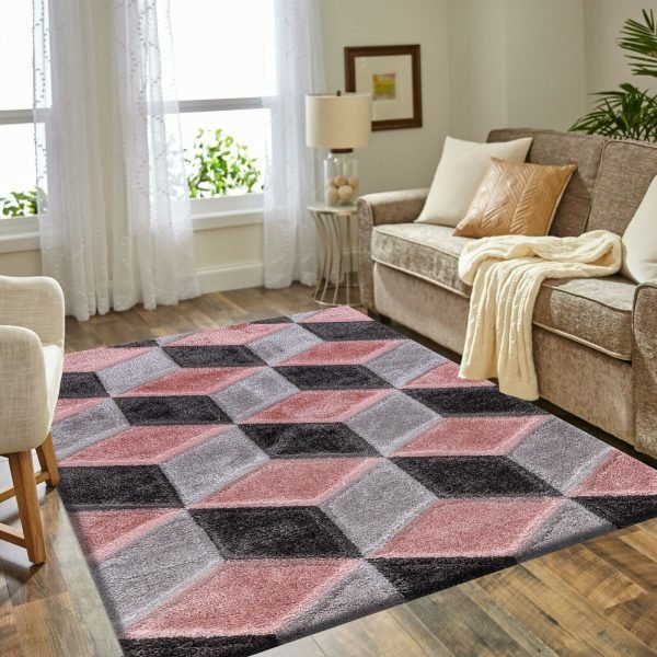 Pink-18.jpg Qurto geometric shaggy rug in Pink