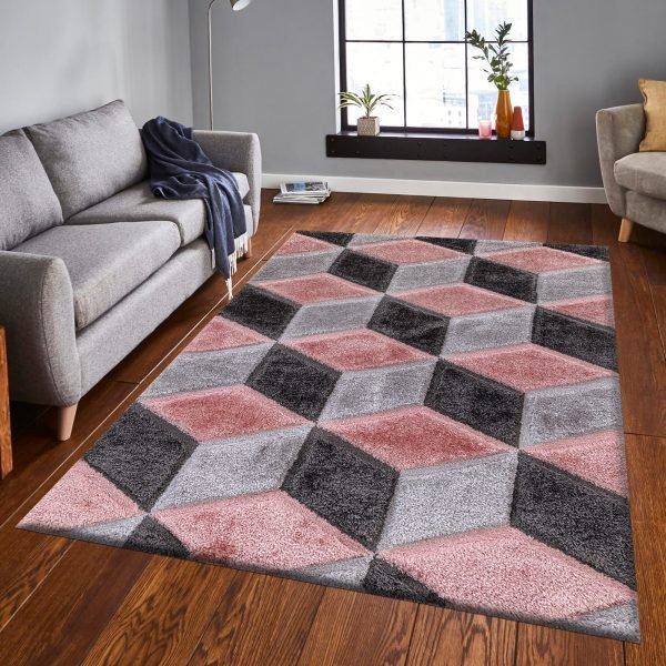 Pink-20.jpg Qurto geometric shaggy rug in Pink