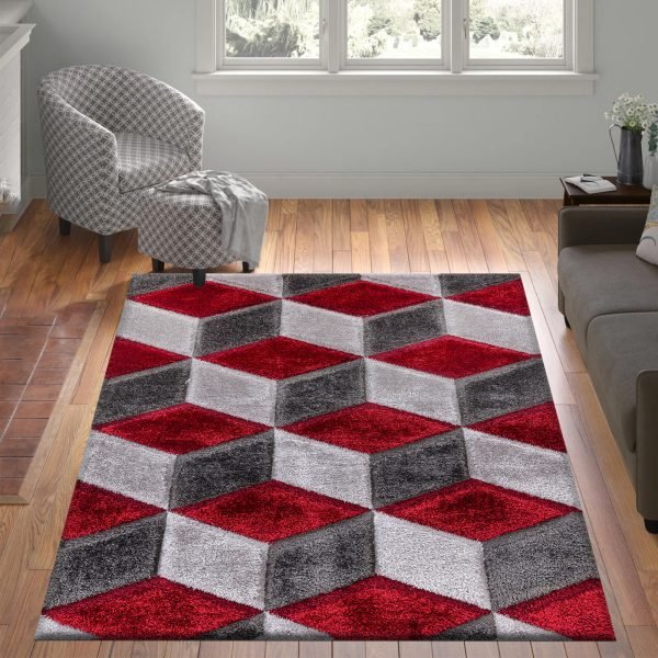 Red-21.jpg Qurto geometric shaggy rug in Red