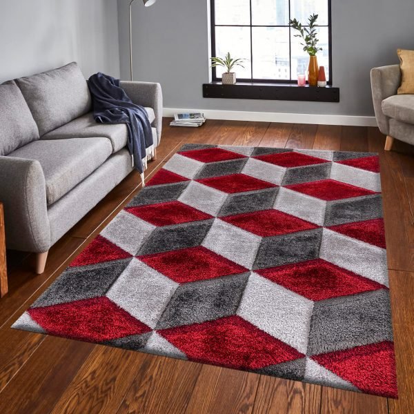 Red-22.jpg Qurto geometric shaggy rug in Red
