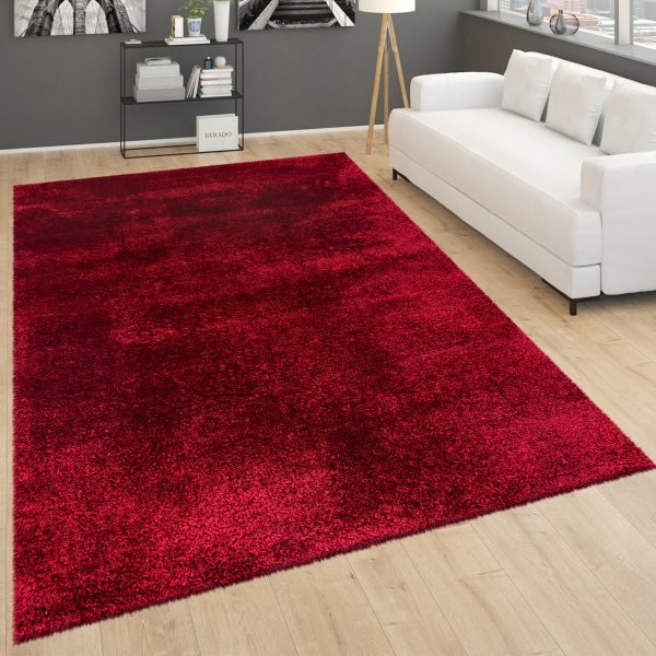 Yourk plain shaggy rug in Red