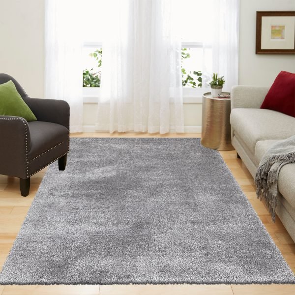 Yourk plain shaggy rug in Silver