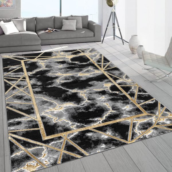 Kiens marble effect rug in Black