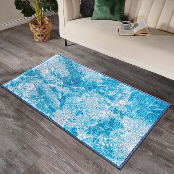 Marble effect rug in Blue