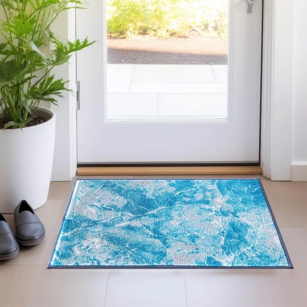 Marble effect rug in Blue