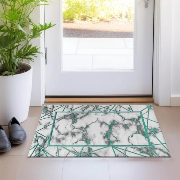 Kiens marble effect rug in Emerald