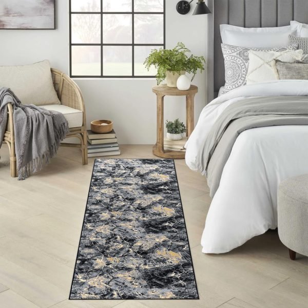 Marble effect rug in Ochre