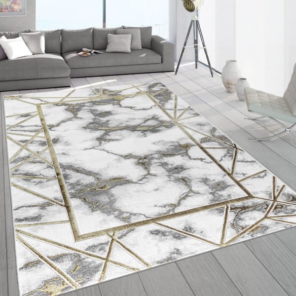 Kiens marble effect rug in Ochre