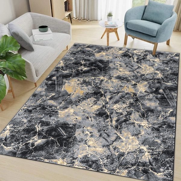 Marble effect rug in Ochre