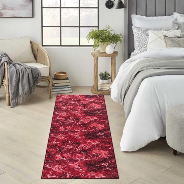 Marble effect rug in Red