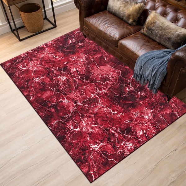 Marble effect rug in Red