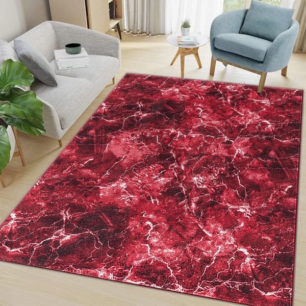Red-5.jpg Marble effect rug in Red