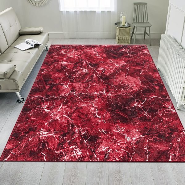 Marble effect rug in Red