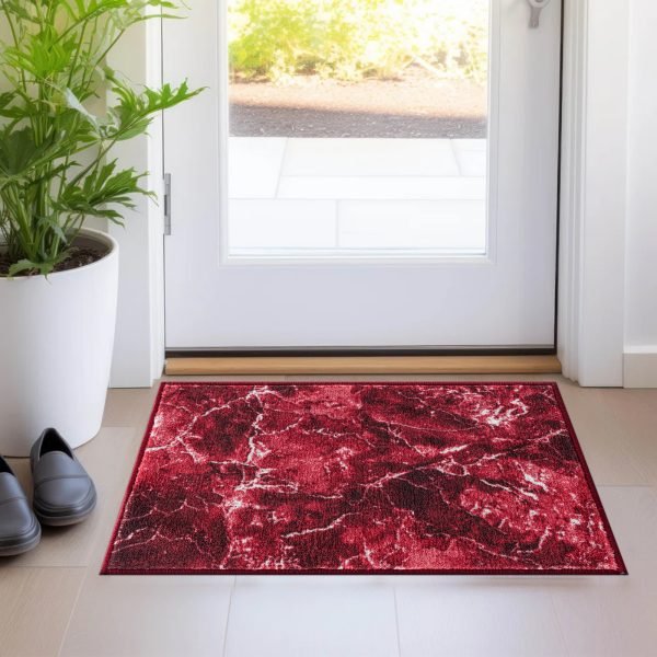 Red.jpg Marble effect rug in Red