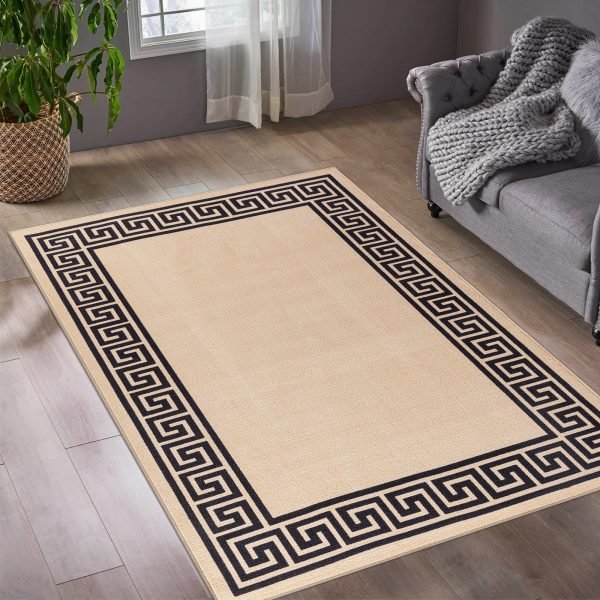 Greeky bordered rug in Beige Black