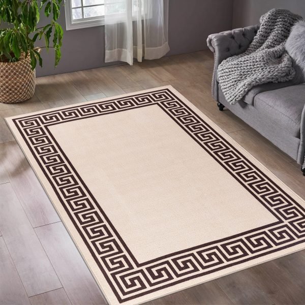 BeigeBrown-27.jpg Greeky bordered rug in Beige Brown