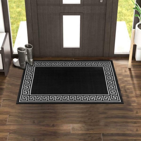Greeky bordered rug in Black Grey