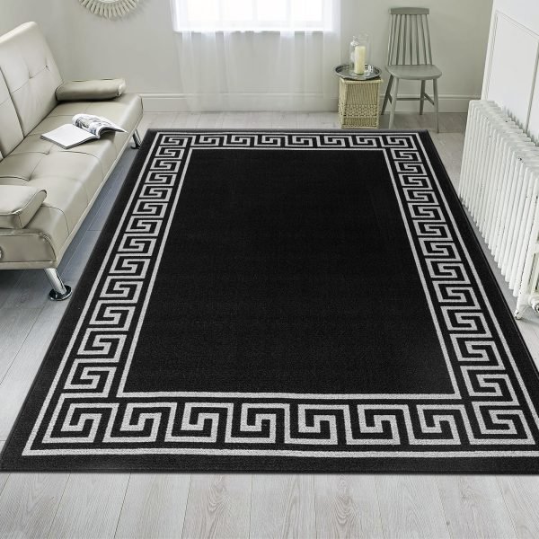 Greeky bordered rug in Black Grey