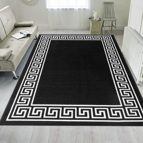 BlackWhite-22.jpg Greeky bordered rug in Black White