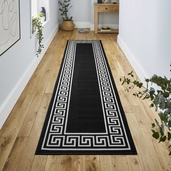 BlackWhite-23.jpg Greeky bordered rug in Black White