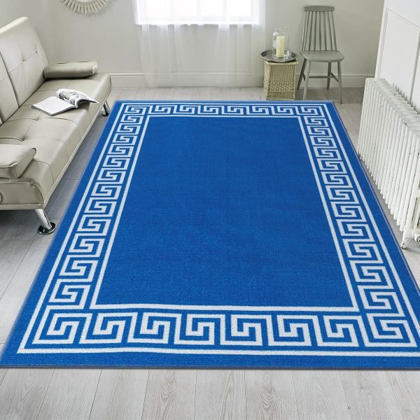 Greeky bordered rug in Blue Cream