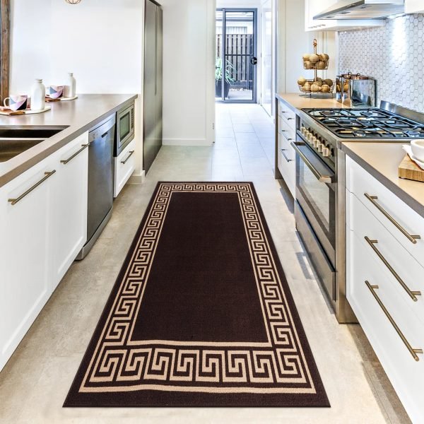 Greeky bordered rug in Brown Beige